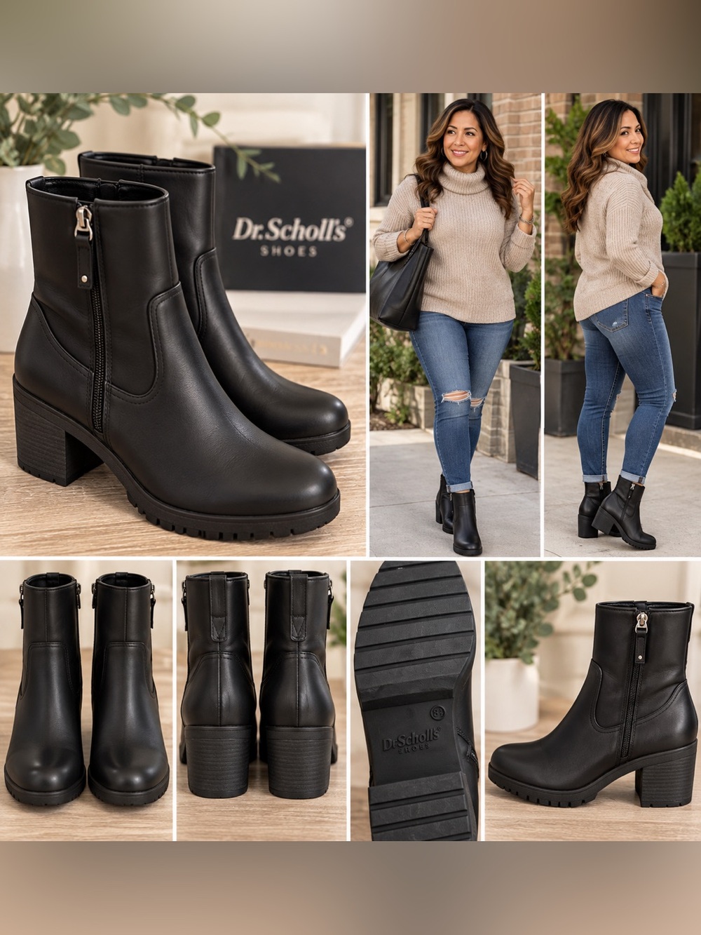 Dr. Scholl’s Black Chunky Heel Ankle Boots Size 8.5